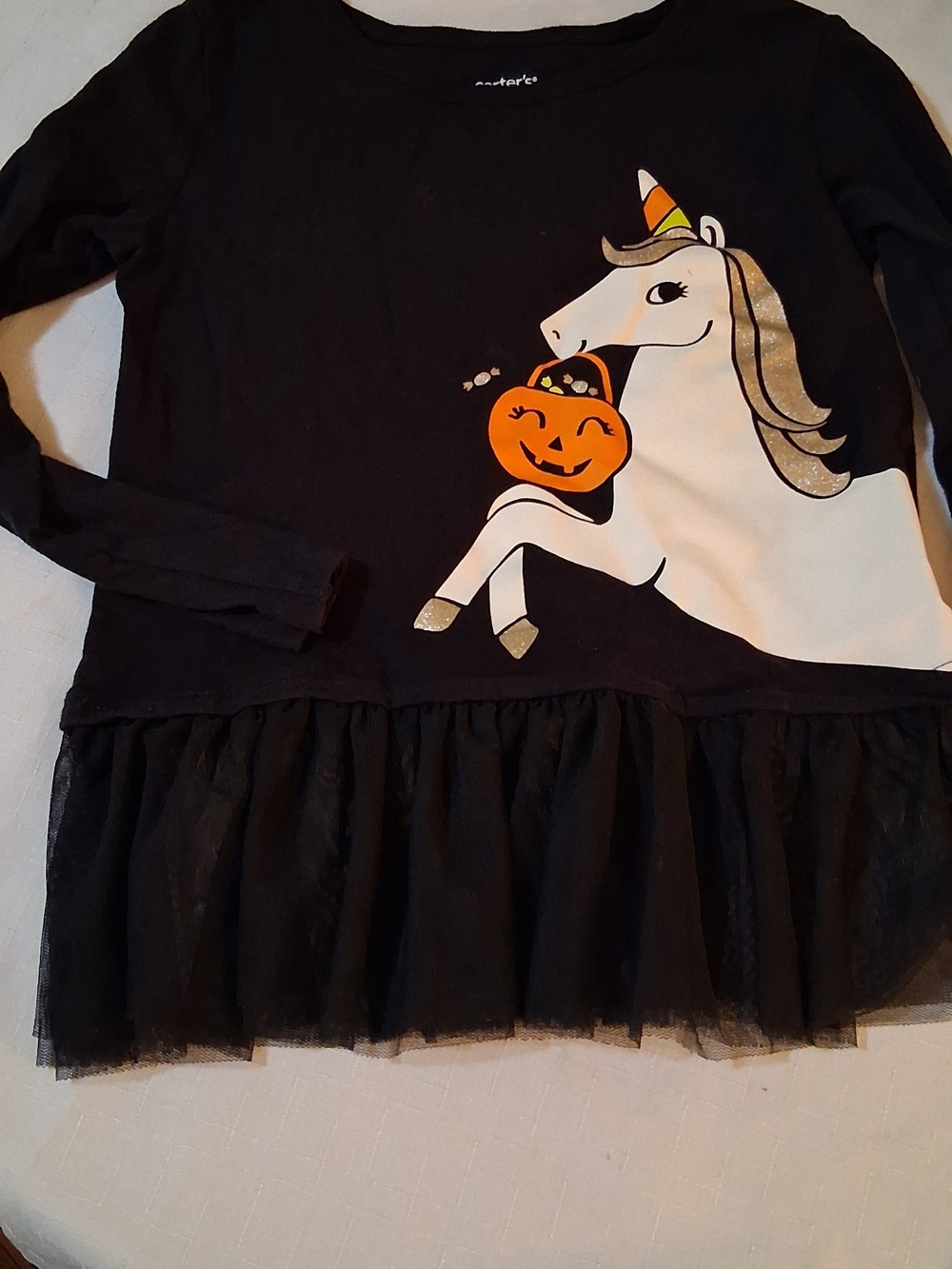 Carter's Black Halloween Unicorn Top with Orange Pumpkin 5t 260940